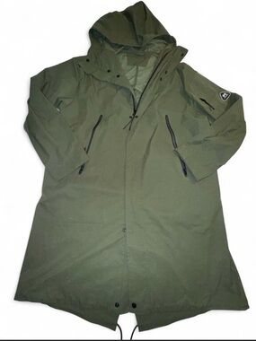 MEILLEUR MOMENT Hooded Olive Trench Coat with Zippered Pockets